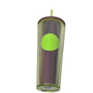 Starbucks 2025 Neon Green Lilac 24oz Tumbler Ribbed Cup w Straw NWT
